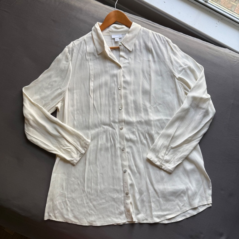 J. Jill Cream Rayon Button Down Tunic Blouse Long Sleeve Off White XL‎